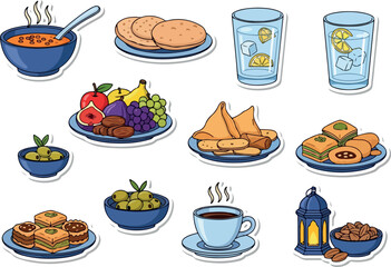 Delicious Ramadan Foods and Iftar Feast Illustration