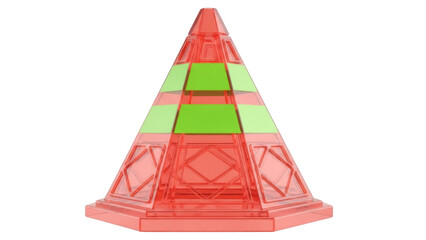 Isolated toy building brick in a pyramid shape with green sections, construction toy item