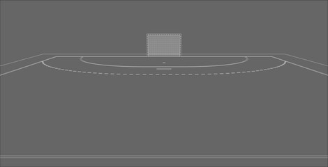 Close Up Handball Goal Area Technical Drawing with Dotted Penalty Line © WINDERFULL STUDIO