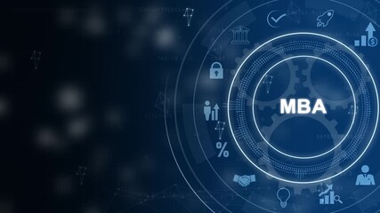 Business concept diagram with MBA text and interconnected icons on a digital with gears  background education - Powered by Adobe