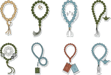 Islamic Prayer Beads Collection Tasbih and Misbaha Illustrations