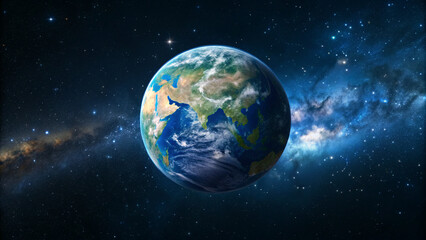 Fototapeta premium View of Earth from space with stars and galaxy in the background during night time