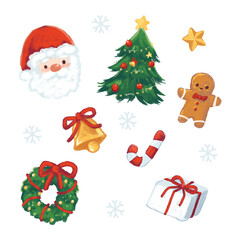 Hand Drawn Christmas Elements Set with Santa and Ornaments