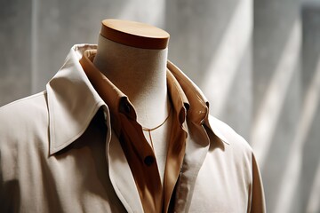 Mannequin displaying classic trench coat with shirt style