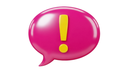 Isolated Warning Icon Pink Speech Bubble with Yellow Exclamation Point, Important Info