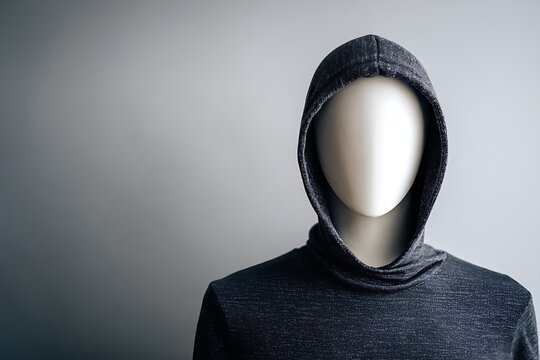 Faceless mannequin wearing hooded sweatshirt representing anonymity - Powered by Adobe