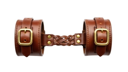 Isolated leather cuffs wrist restraints with braided center, roleplay, fashion accessory