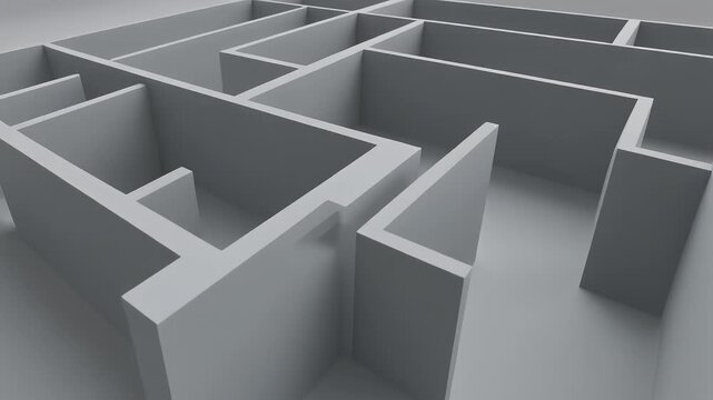 A detailed perspective of a gray 3D constructed maze.