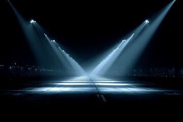 Airport runway lights illuminating dark empty tarmac at night