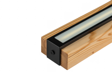 Wooden light fixture with black metal and glass cover isolated on a transparent background