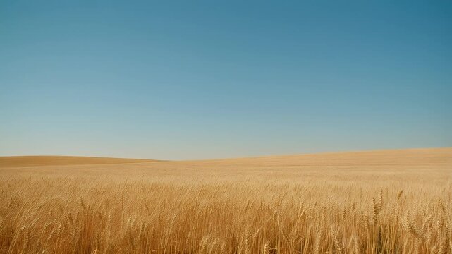 Wheat field under a clear blue sky, landscape scene.