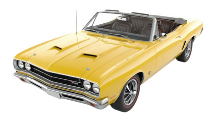 Isolated Vintage Yellow Convertible Car Displaying Classic Automotive Design Style and Power