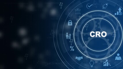 CRO concept with interconnected icons and with gears  background Keywords: CRO, conversion rate optimization, marketing, business, strategy, website, online - Powered by Adobe