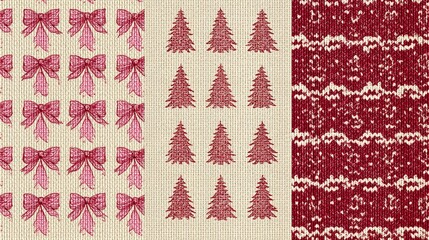 Textured Pattern of Ribbons, Fir Trees and Knitted Pattern