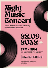 Vibrant night music concert with records and event details