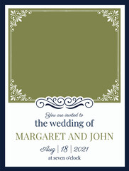 Elegant wedding invitation card with green and white design