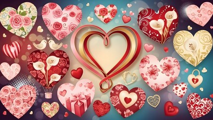Fototapeta premium A vibrant collection of decorative hearts for valentine's day celebration and romance