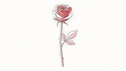 A delicate watercolor drawing of a single pink rose against a light background.