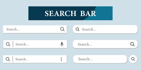 collection of modern search bar ui elements in various styles and shapes with magnifying glass icon design
