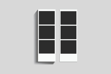 Vector Retro photo booth strips and instant film frames with blank placeholders. Minimalist vintage snapshot mockup templates for photography layouts, scrapbooking, and social media memories.