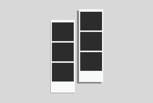 Vector Retro photo booth strips and instant film frames with blank placeholders. Minimalist vintage snapshot mockup templates for photography layouts, scrapbooking, and social media memories.