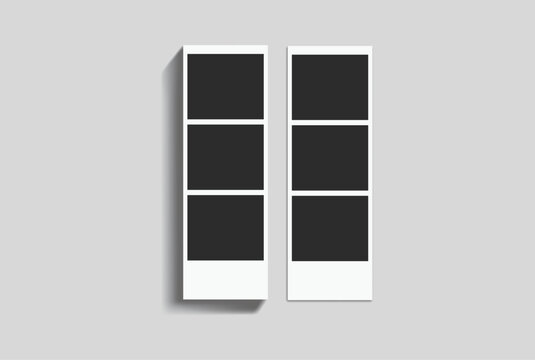 Vector Retro photo booth strips and instant film frames with blank placeholders. Minimalist vintage snapshot mockup templates for photography layouts, scrapbooking, and social media memories.