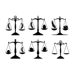 Classic Balance Scale Holding Feather and Stone Silhouette.