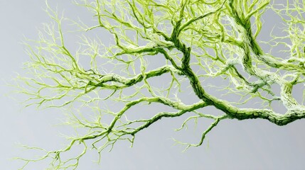 Green Tree Branches Against a Simple Grey Background