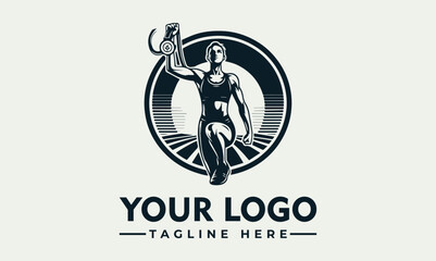 Athletic Vector Logo with Figure Holding a Torch - Stylized Emblem and Icon for Fitness and Achievement