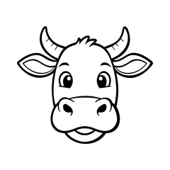 Line Cartoon Cow Illustration Character Vector Logo Template