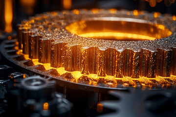 Close view of a detailed metal gear with texture and design Generative AI