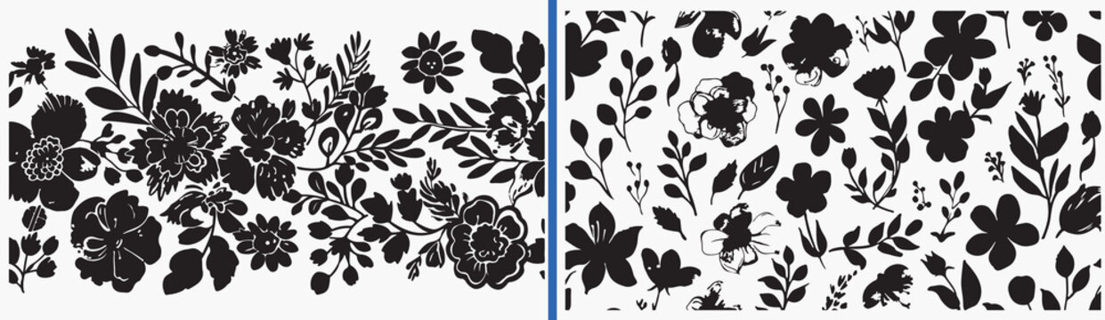 floral silhouette illustration vector, plant shadow artwork, botanical black illustration, flower silhouette design, decorative floral artwork, nature plant vector, artistic foliage illustration, bota