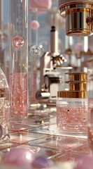 Laboratory setup with glass tubes, spheres and scientific equipment.