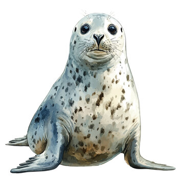 Watercolor illustration painting of Harbor Seal, minimal, isolated on a white background.