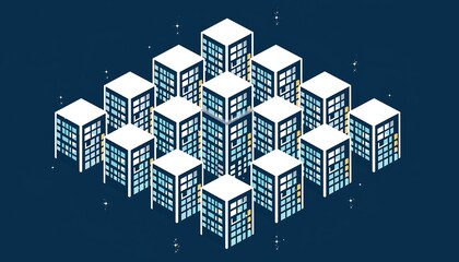 Isometric Digital City Grid with Central Data Hub Architecture Concept