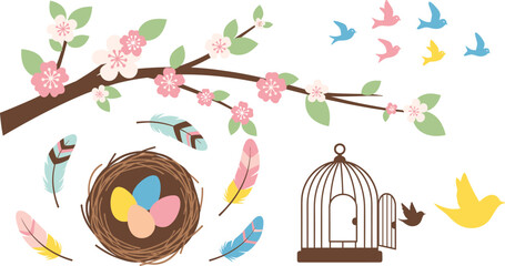 Springtime birds and nest decor