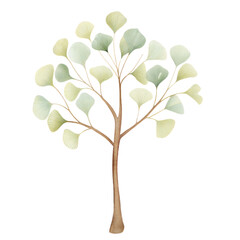 Obraz premium Minimal pastel ginkgo tree watercolor illustration for kids nursery decor and art