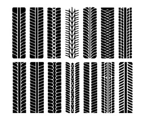 Tire Tread Marks Collection Black Silhouettes on White
