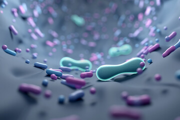 Lactobacillus colonization on biological surface for microbiome balance. 3D render