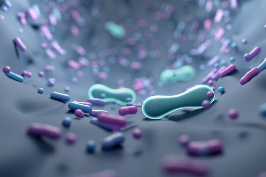 Lactobacillus colonization on biological surface for microbiome balance. 3D render