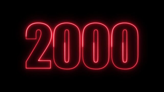 New year 2000 text icon animation glowing neon red color number anniversary template banner sign signboard holiday code digit rectangle box font letter word on black background