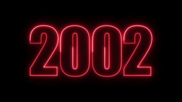 New year 2002 text icon animation glowing neon red color number anniversary template banner sign signboard holiday code digit rectangle box font letter word on black background