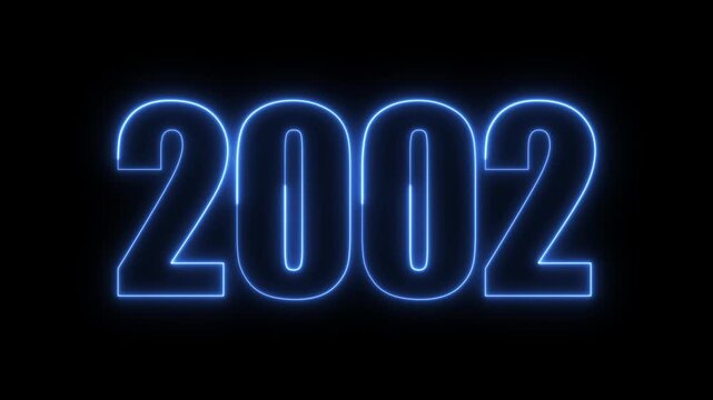 New year 2002 text icon animation glowing neon blue color number anniversary template banner sign signboard holiday code digit rectangle box font letter word on black background