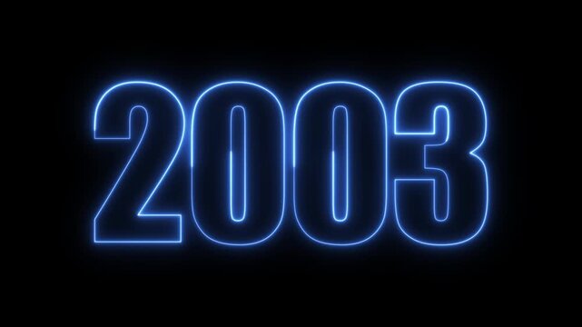 New year 2003 text icon animation glowing neon blue color number anniversary template banner sign signboard holiday code digit rectangle box font letter word on black background