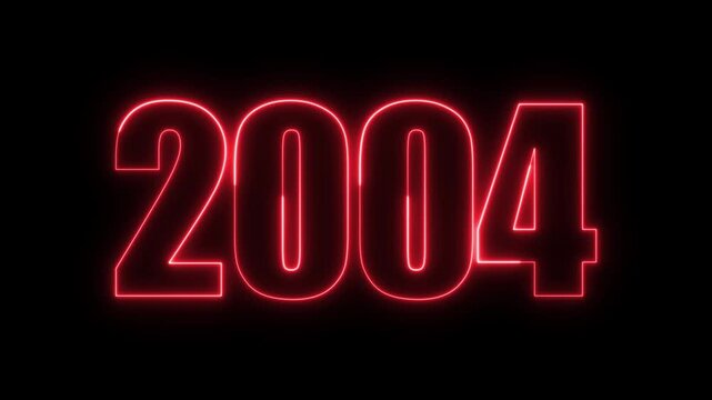 New year 2004 text icon animation glowing neon red color number anniversary template banner sign signboard holiday code digit rectangle box font letter word on black background