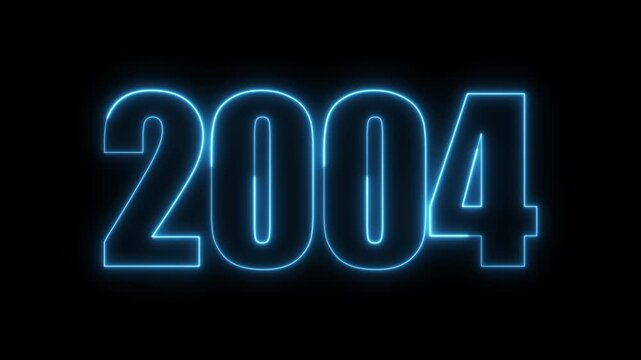 New year 2004 text icon animation glowing neon blue color number anniversary template banner sign signboard holiday code digit rectangle box font letter word on black background