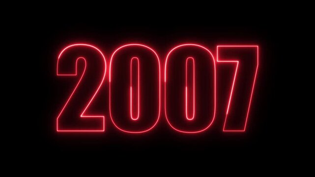 New year 2007 text icon animation glowing neon red color number anniversary template banner sign signboard holiday code digit rectangle box font letter word on black background