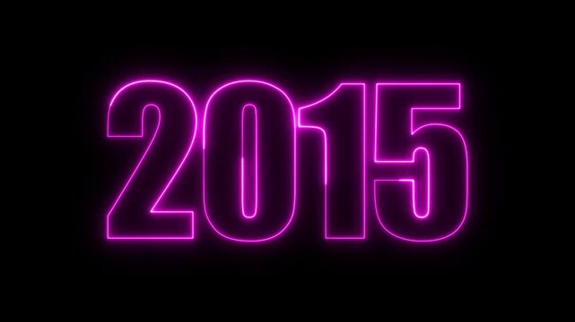 New year 2015 text icon animation glowing neon purple color number anniversary template banner sign signboard holiday code digit rectangle box font letter word on black background