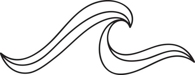 Black outline of a stylized ocean wave with three curved lines on a white background water surf
