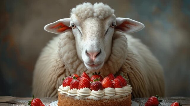 Tier mit Erdbeertorte